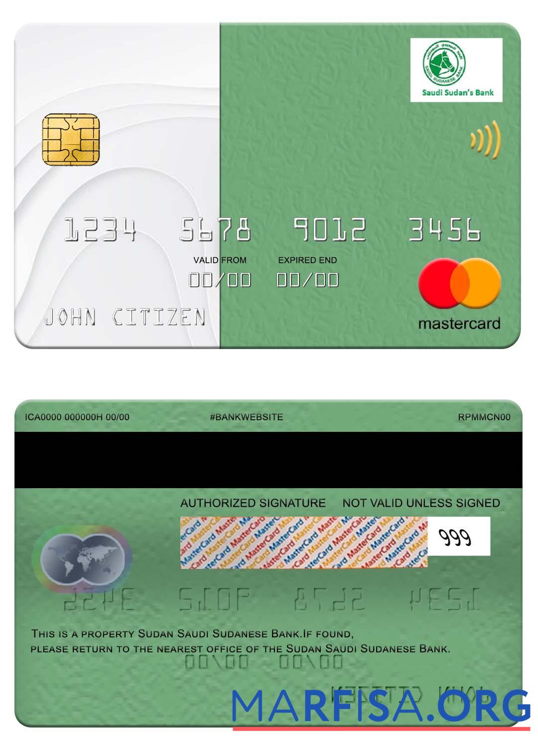 Printable Sudan Saudi Sudanese Bank mastercard template